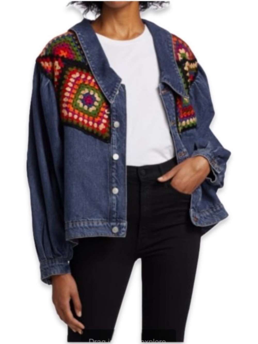 NWT FARM Rio Crochet Denim Jacket - Picture 3 of 10